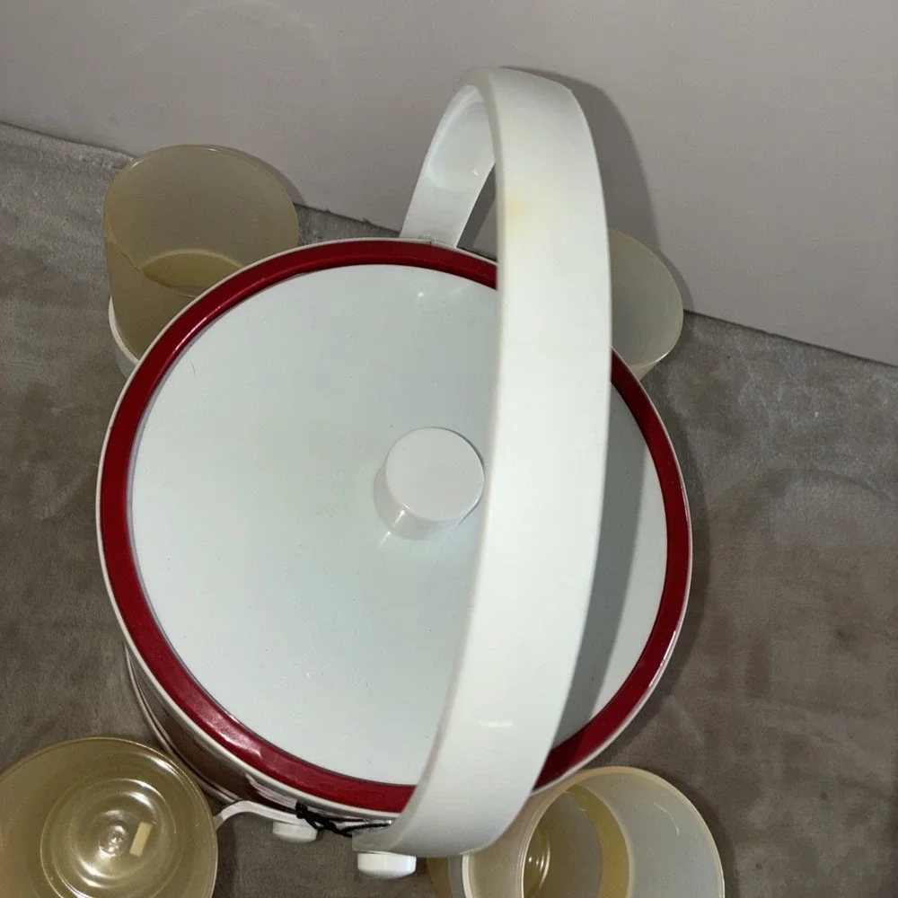 Shelton Ware Ice Bucket Cup Holders Red‎ White Durlane Cups Vintage *flaws